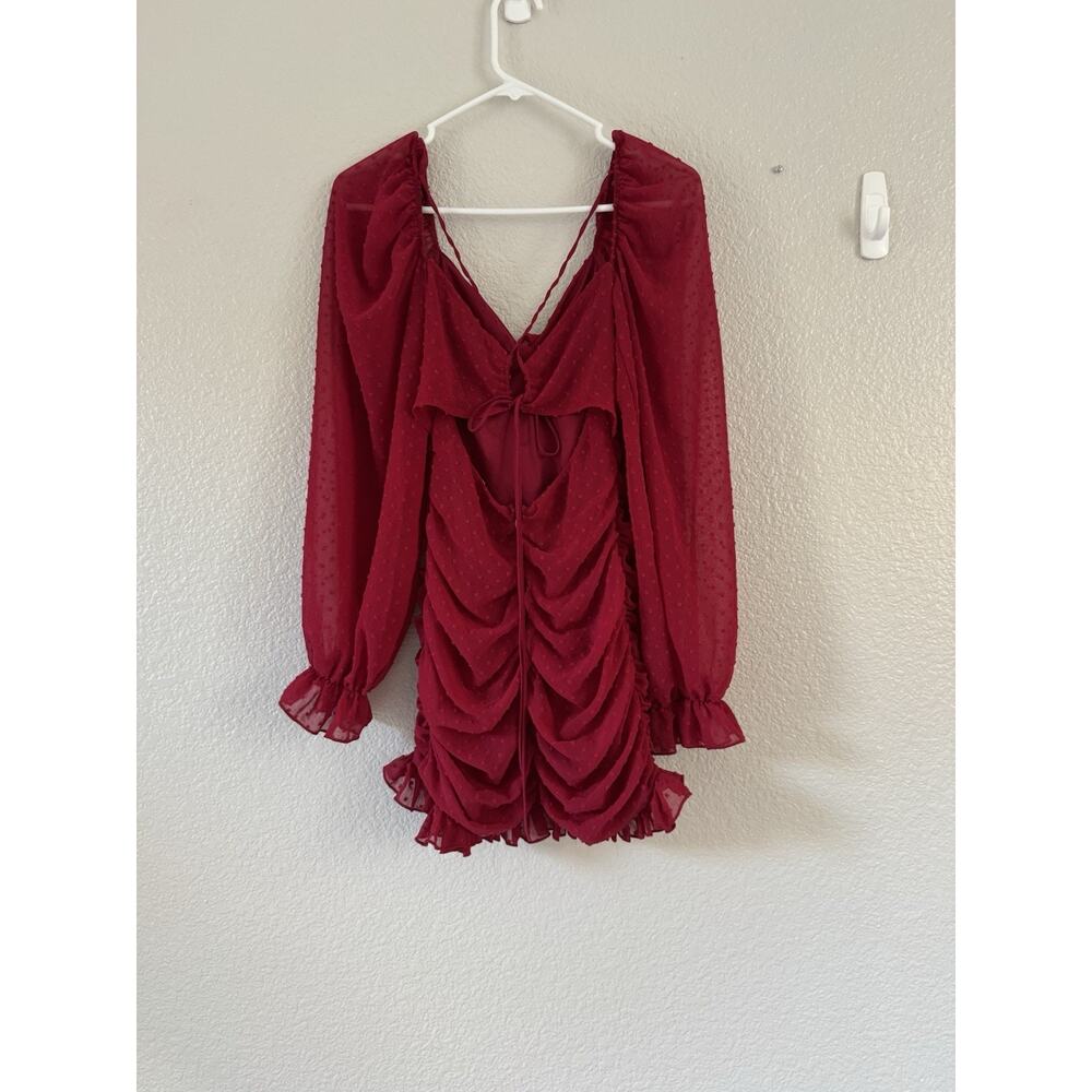 Lucy In The Sky Elsa Mini Dress Red Chiffon Swiss Dot Size Small MADE IN USA - Picture 4 of 6